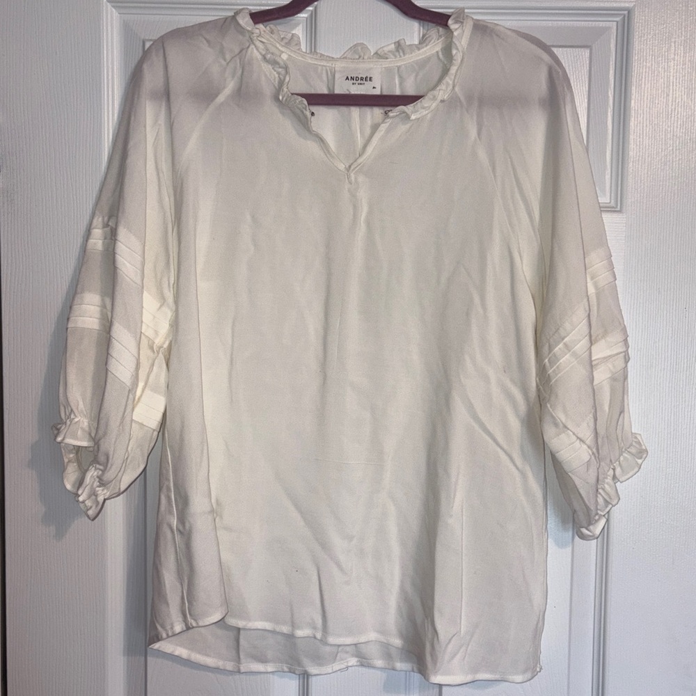 Andree by Unit Cream Ruffle Collar Peasant Blouse